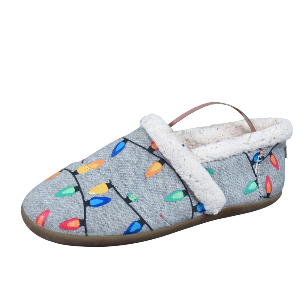 TOMS Tree Lights Kids Slipper Size 4‎ Holiday Indoor Lounging Gray Textile